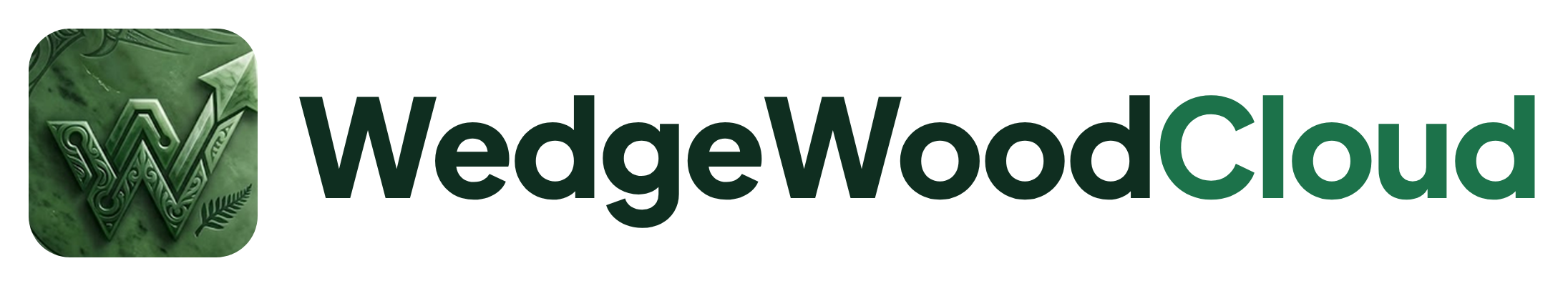 WedgeWoodCloud logo — the WedgeWoodAI greenstone W mark beside the WedgeWoodCloud wordmark