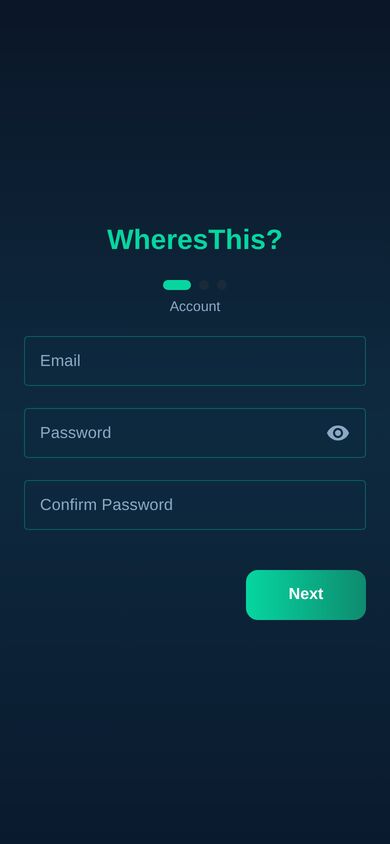WheresThis? account creation screen